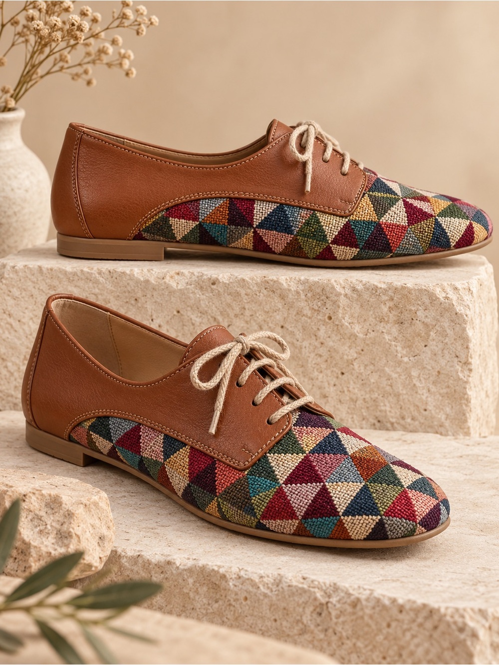 Evangelia Drosi Handmade Geometric Oxford Flats Leather EU 38